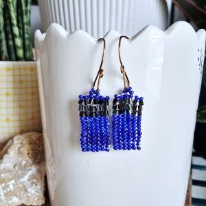 BOGO EARRINGS Cobalt Blue Seed Bead Earrings with Metallic Accents, 2"